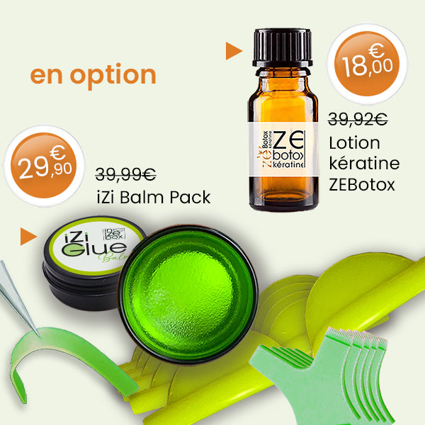 Lotion Kératine ZEBotox et Izi Balm Pack Rehaussement de cils Vegan inZEbox