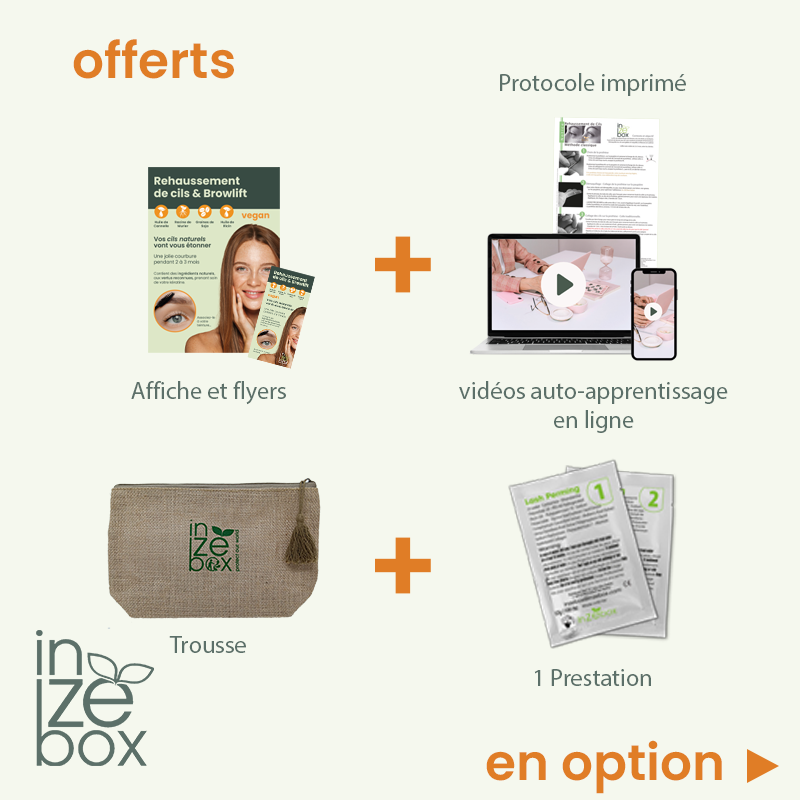 Affiches, flyers, support formations, offerts dans le Kit Démarrage Rehaussement de cils inZEbox