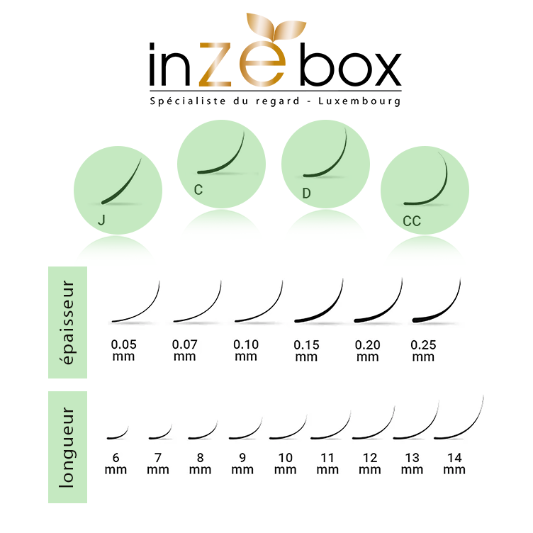 Types de courbures Extensions de cils inZEbox